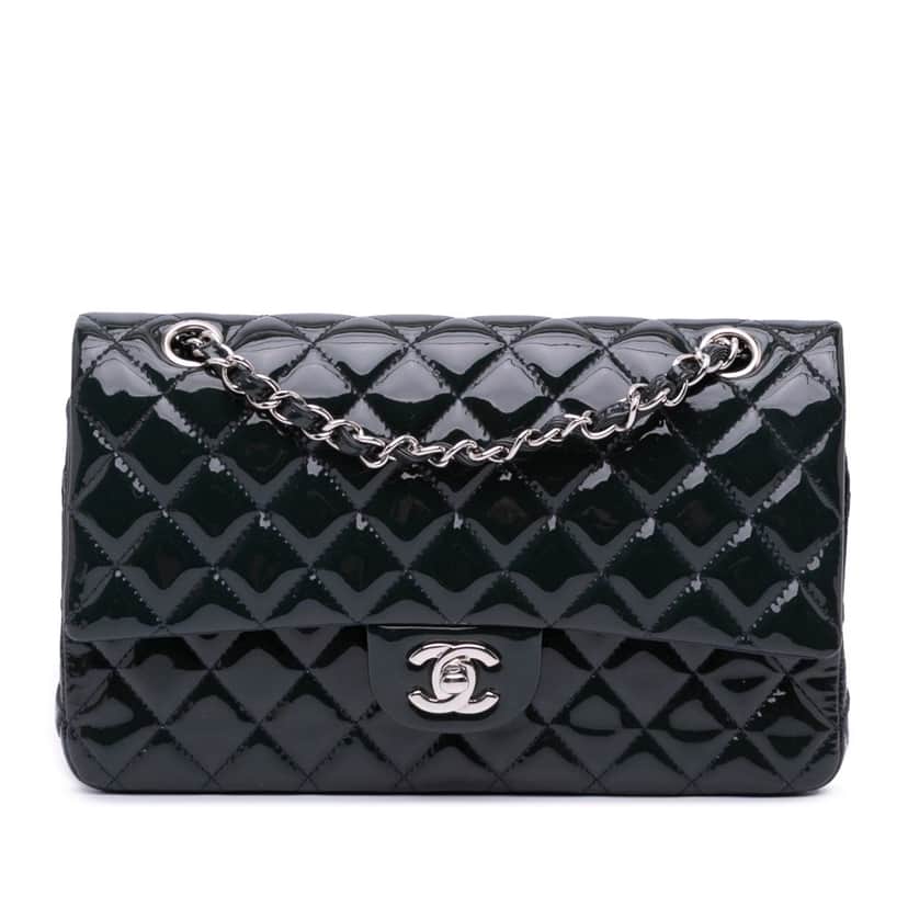 Chanel Medium Classic Patent Double Flap Blue Leather Good condition - Front View