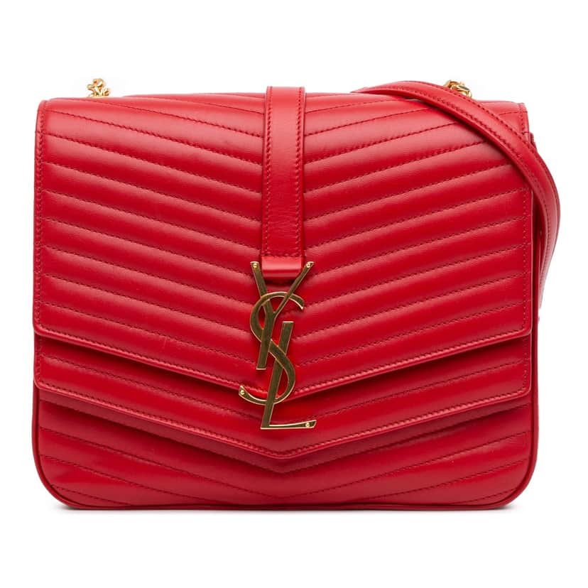 Saint Laurent Medium Lambskin Chevron Monogram Sulpice Bag Red Leather Good condition - Front View