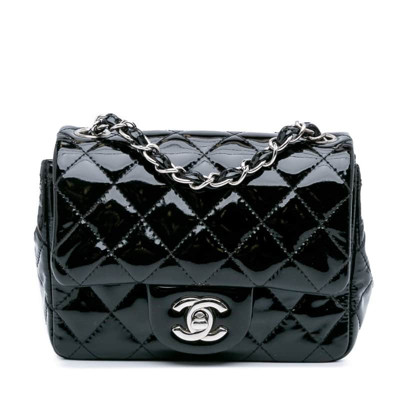 Chanel Mini Square Classic Patent Single Flap Black Leather Good condition - Front View