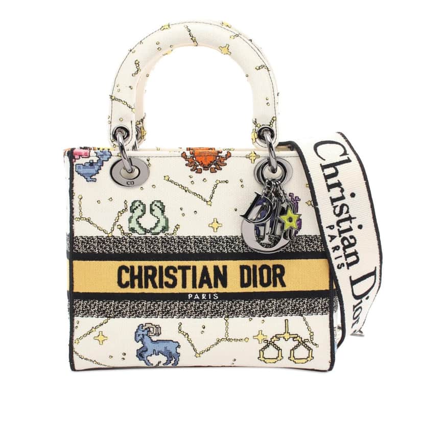 Dior Medium Embroidered Canvas Pixel Zodiac Lady D Lite White Canvas Good condition - Front View