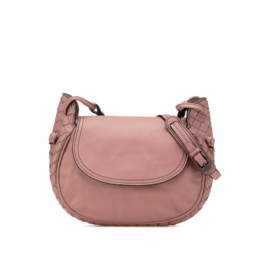 Bottega Veneta Small Nappa Intrecciato Nodini Flap Pink Leather Good condition - Front View
