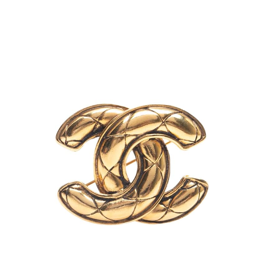 Chanel Gold Plated CC Quilted Brooch Gold Metal Good condition - Front View