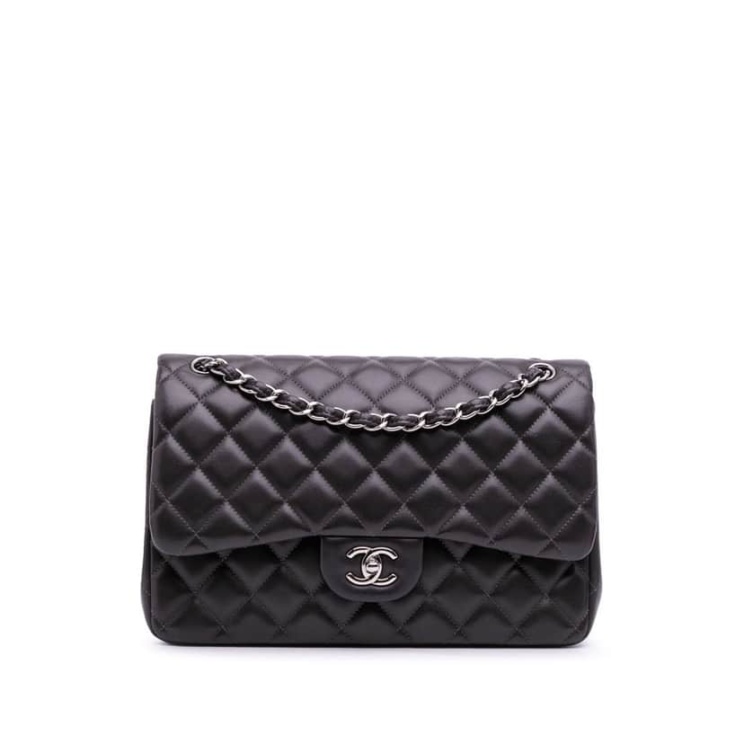 Chanel Jumbo Classic Lambskin Double Flap Grey Leather Good condition - Front View