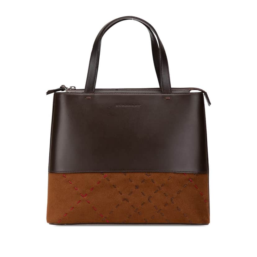 Burberry Leather and Suede Stitch Tote Brown Leather Good condition - Front View