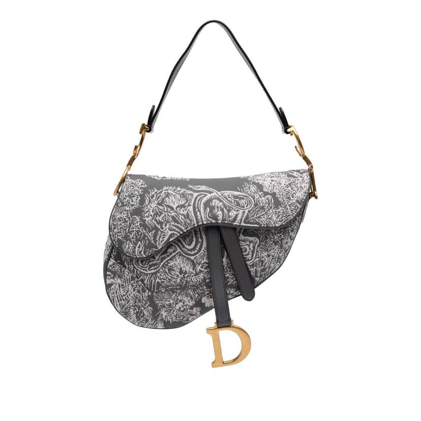 Dior Canvas Reverse Embroidered Toile De Jouy Saddle Bag Grey Canvas Good condition - Front View