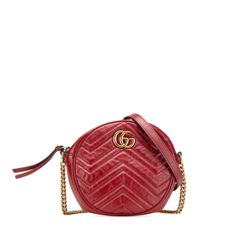 Gucci Mini GG Marmont Matelasse Leather Round Crossbody Red Leather Good condition - Front View