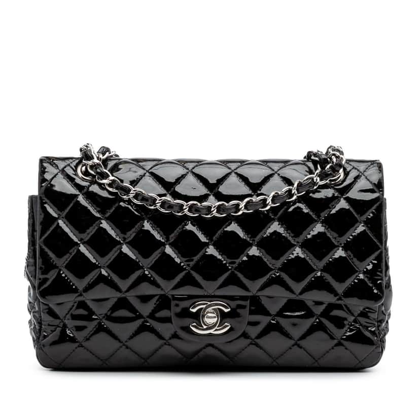Chanel Medium Classic Patent Double Flap Black Leather Good condition - Front View