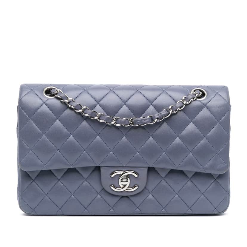Chanel Medium Classic Lambskin Double Flap Purple Leather Good condition - Front View