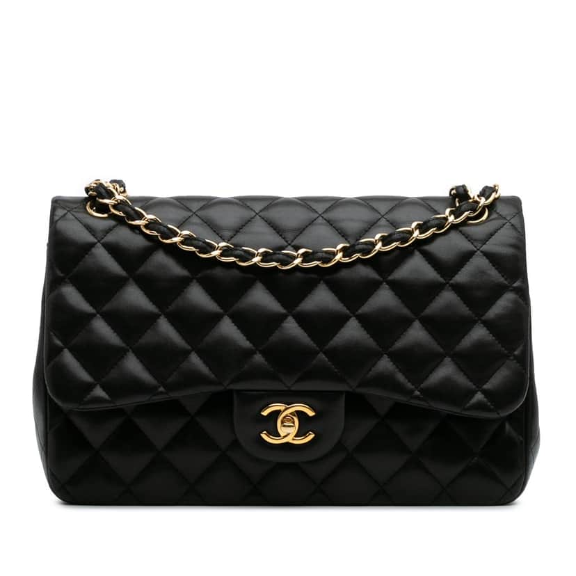 Chanel Jumbo Classic Lambskin Double Flap Black Leather Good condition - Front View