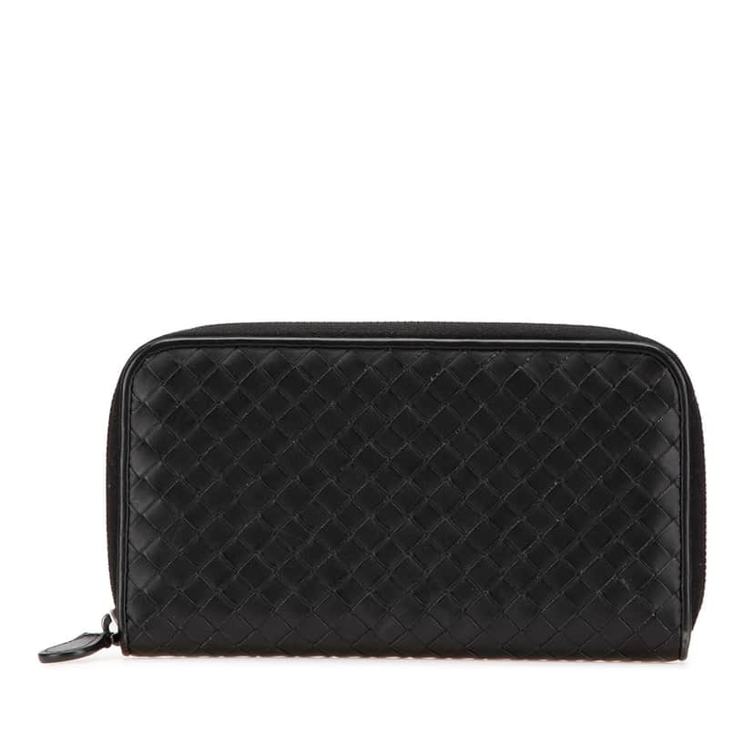 Bottega Veneta Nappa Intrecciato Zip Around Long Wallet Black Leather Good condition - Front View