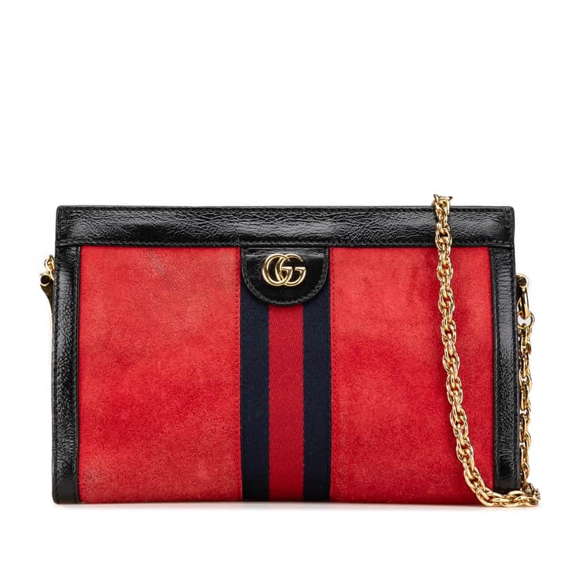 Gucci Small Suede Ophidia Chain Crossbody Red Leather Good condition - Front View