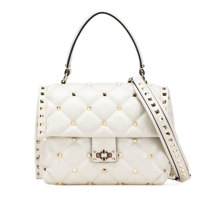 Valentino Medium Nappa Candystud Top Handle Satchel White Leather Good condition - Front View