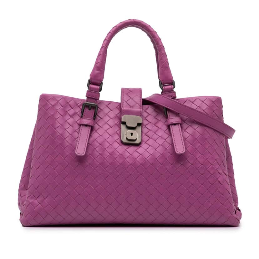 Bottega Veneta Medium Nappa Intrecciato Roma Satchel Purple Leather Good condition - Front View