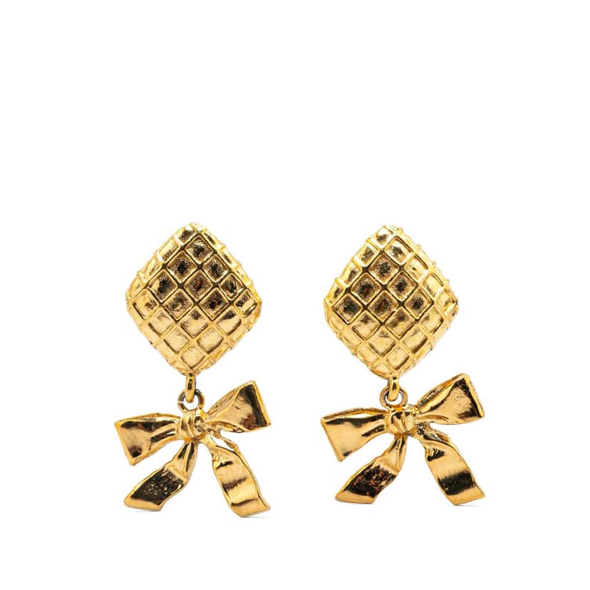 Chanel Drop Bow Clip On Earrings Gold Metal Good condition - Front View