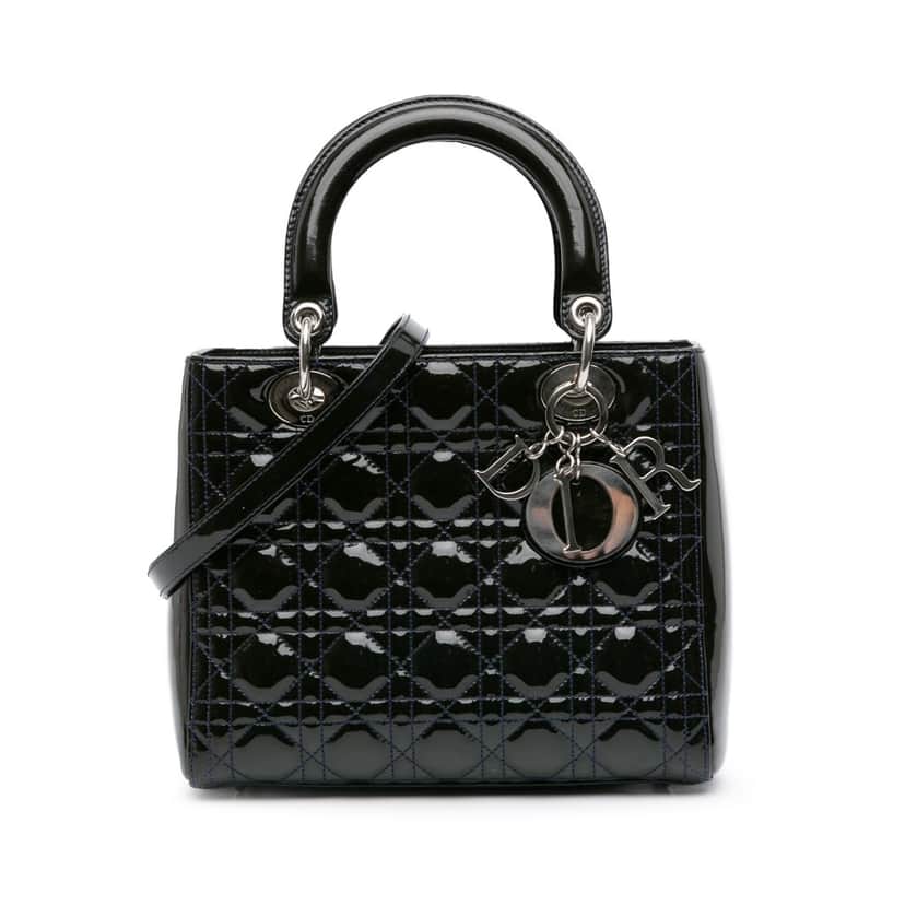 Dior Medium Patent Cannage Lady Dior Black Leather Good condition - Front View