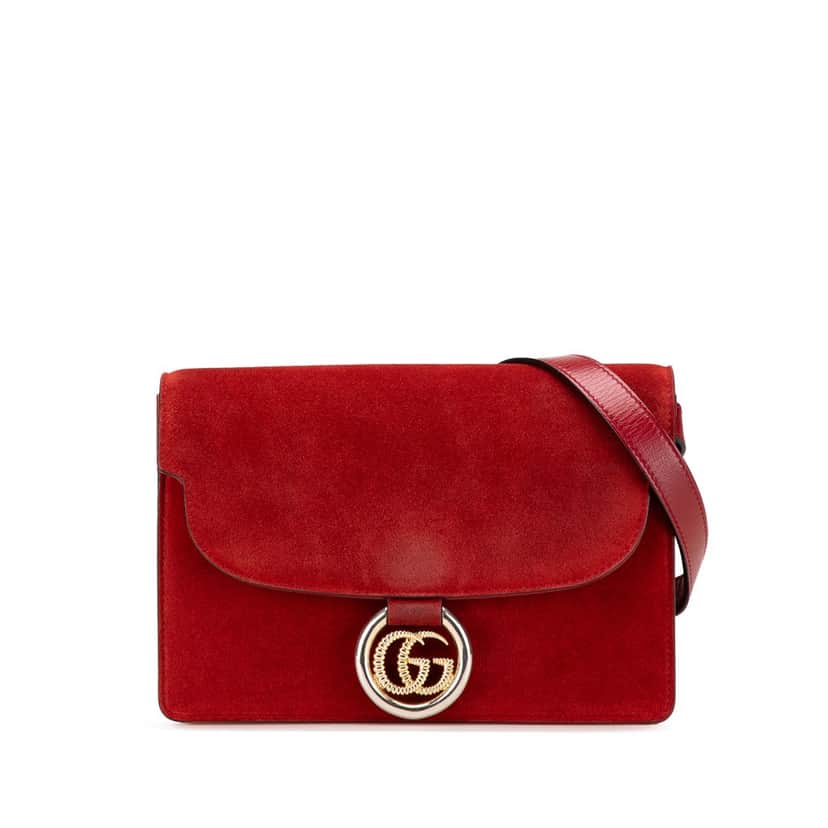 Gucci Small Suede GG Ring Torchon Crossbody Red Leather Good condition - Front View