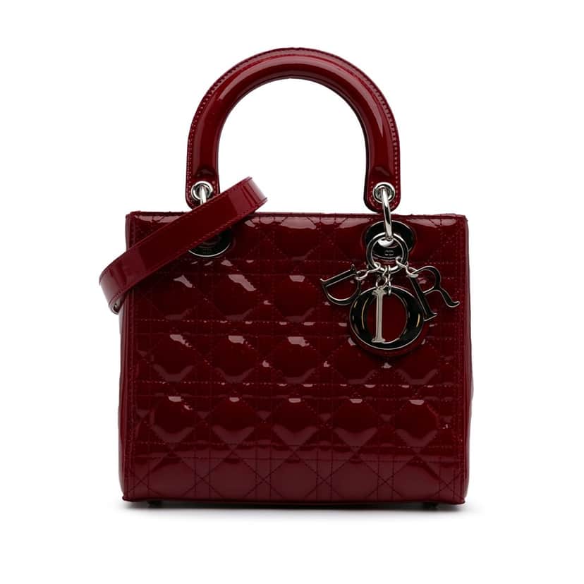 Dior Medium Patent Cannage Lady Dior Red Leather Good condition - Front View