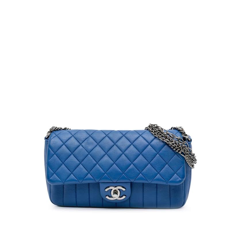 Chanel CC Quilted Calfskin Multi Chain Flap Blue Leather Good condition - Front View