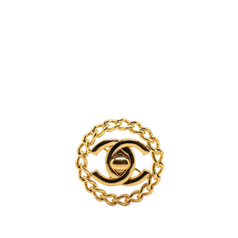 Chanel Gold Plated CC Turnlock Chain Brooch Gold Metal Good condition - Front View