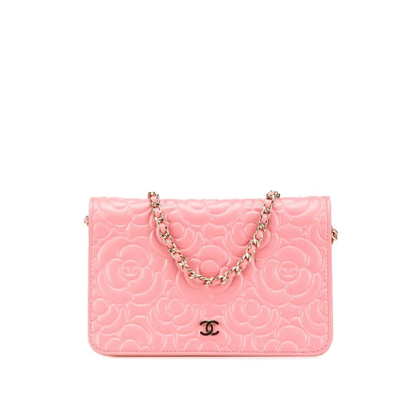 Chanel CC Caviar Camellia Wallet On Chain Pink Leather Good condition - Front View