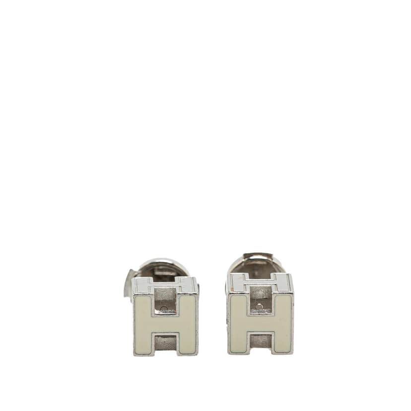 Hermès Palladium Plated Cage d'H Push Back Earrings Silver Metal Good condition - Front View