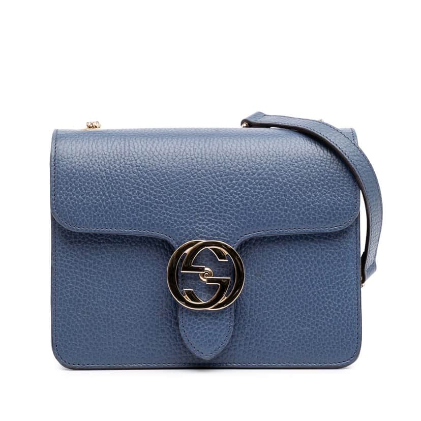 Gucci Small Dollar Calfskin Interlocking G Crossbody Blue Leather Good condition - Front View
