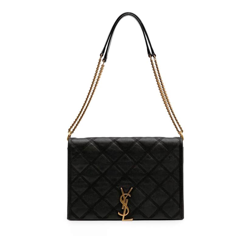 Saint Laurent Mini Quilted Lambskin Becky Chain Shoulder Bag Black Leather Good condition - Front View