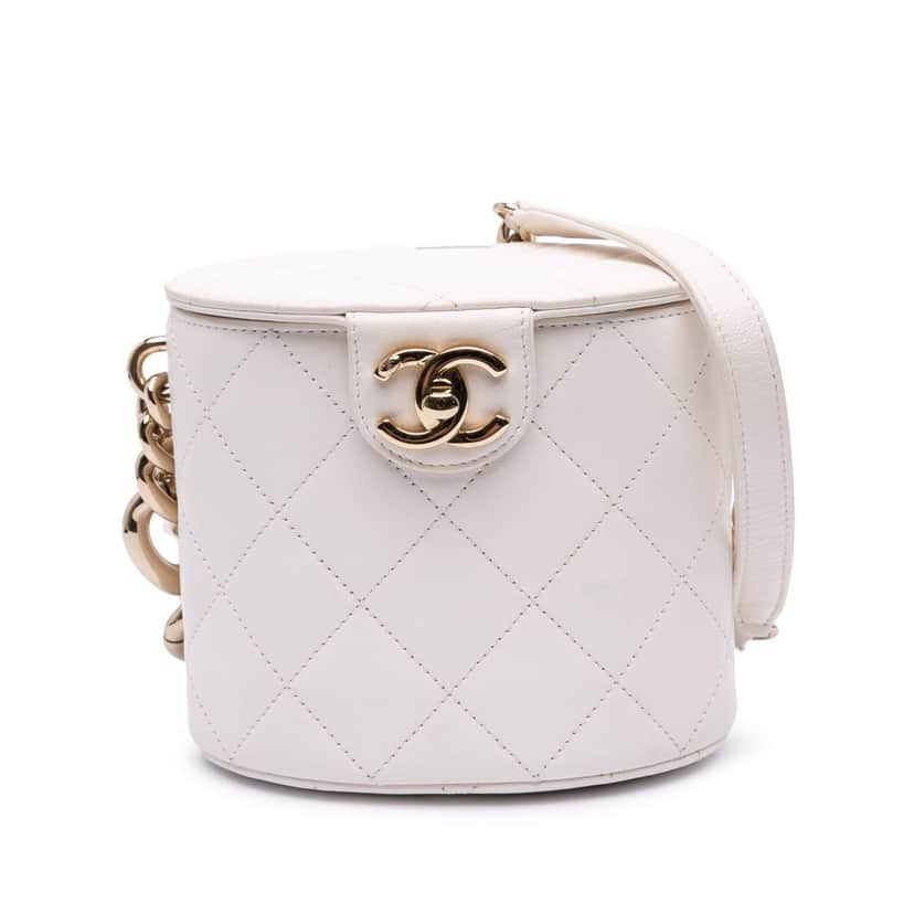 Chanel CC Lambskin Elegant Chain Vanity Case White Leather Good condition - Front View