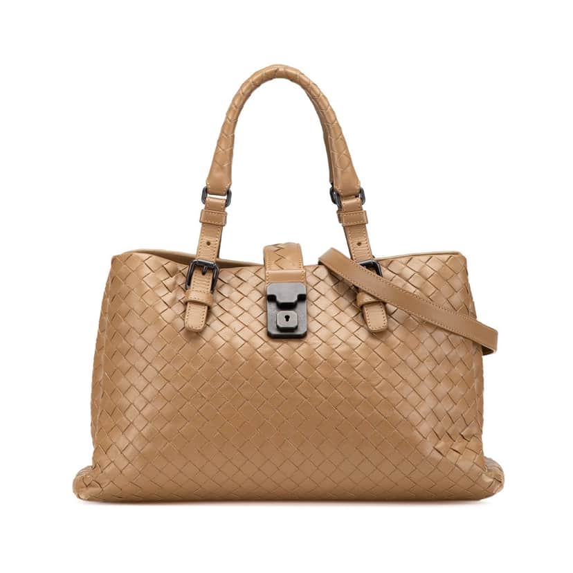Bottega Veneta Small Nappa Intrecciato Roma Satchel Brown Leather Good condition - Front View