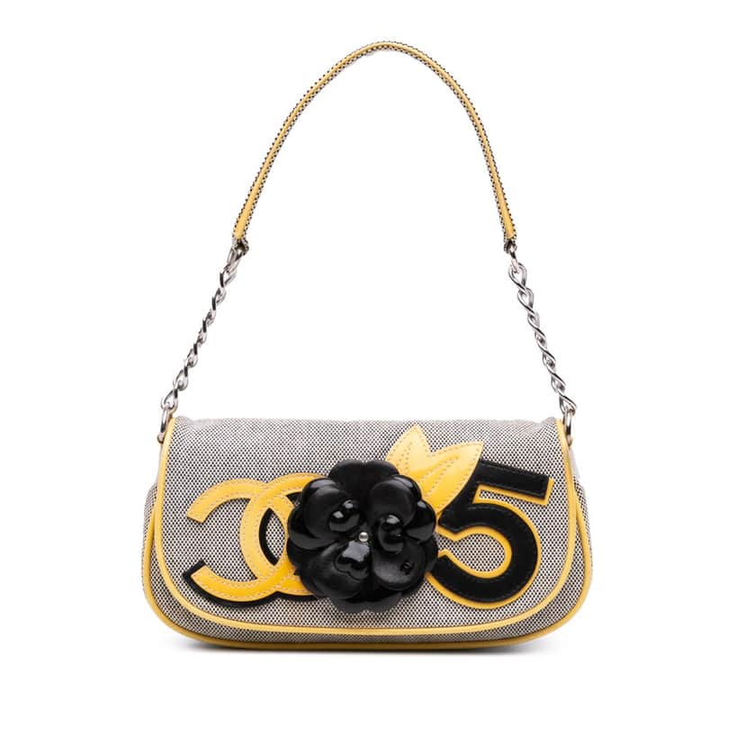 Chanel Canvas CC Camellia No. 5 Shoulder Bag Grey Canvas Good condition - Front View