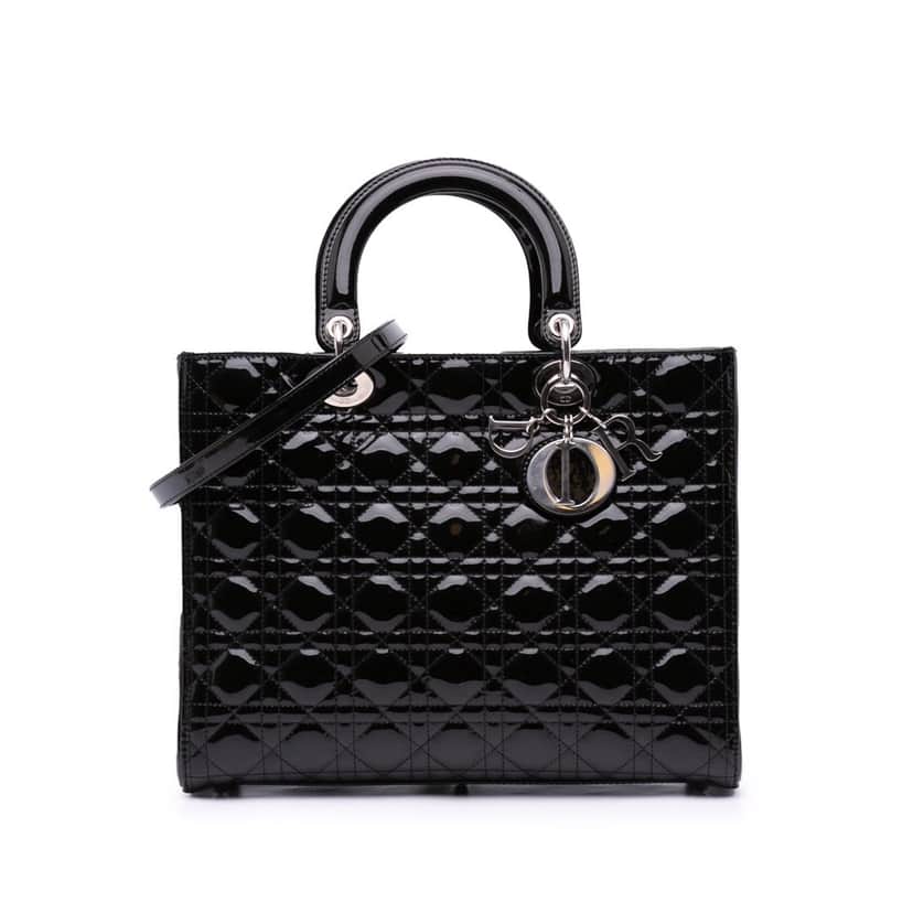 Dior Large Patent Cannage Lady Dior Black Leather Good condition - Front View