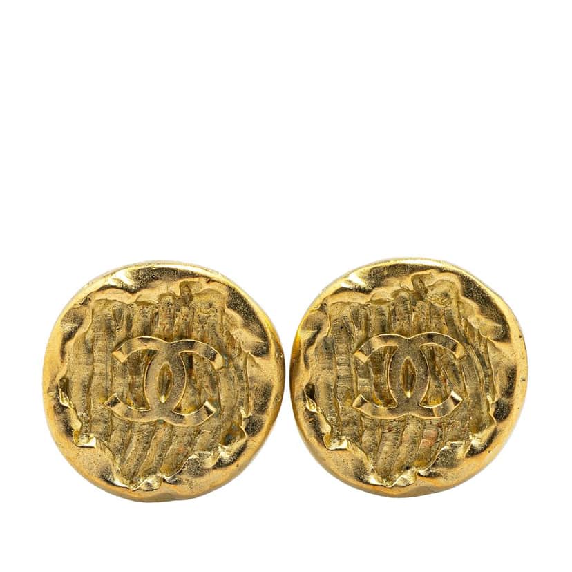 Chanel Gold Plated CC Round Clip on Earrings Gold Metal Good condition - Front View