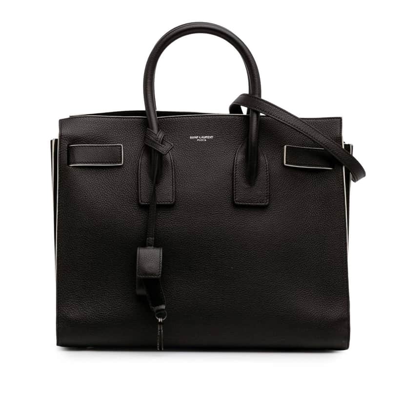 Saint Laurent Small Grained Calfskin Topstitch Sac De Jour Satchel Black Leather Good condition - Front View