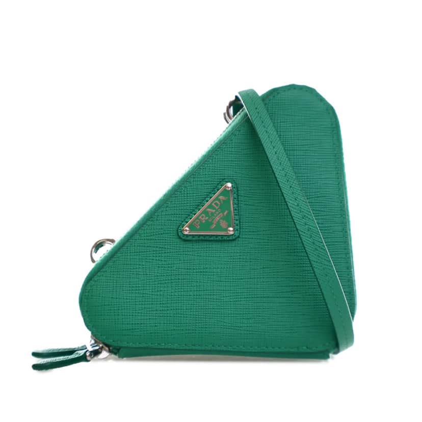 Prada Mini Saffiano Lux Double Triangle Satchel Green Leather Good condition - Front View