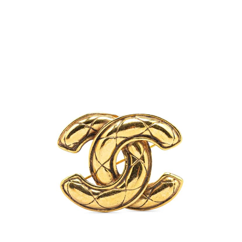 Chanel Gold Plated CC Quilted Brooch Gold Metal Good condition - Front View