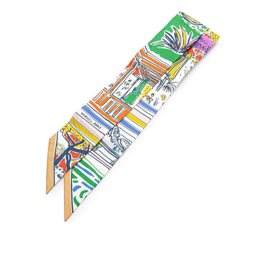 Hermès Rayures d'Ete Twilly Silk Scarf Blue Silk Very good condition - Front View