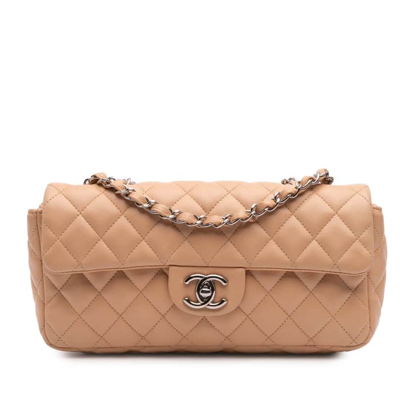 Chanel Classic Lambskin East West Single Flap Brown Leather Good condition - Front View