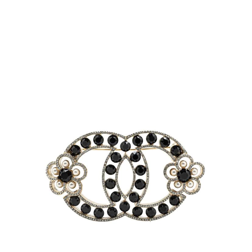 Chanel Gold Plated CC Crystal Brooch Gold Metal Good condition - Front View