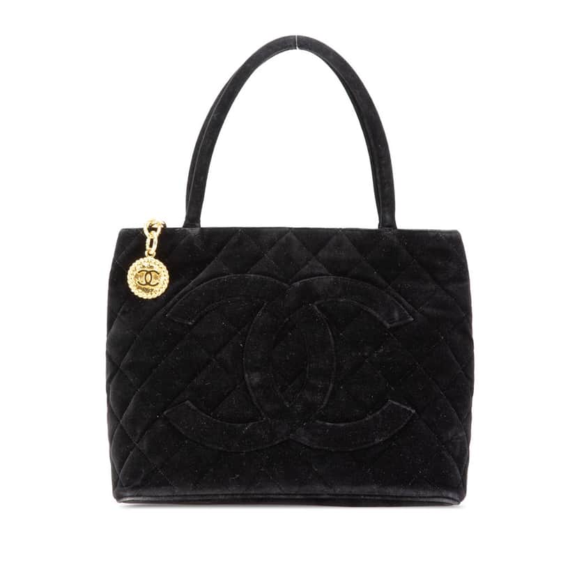 Chanel Velvet Medallion Tote Black Velvet Good condition - Front View