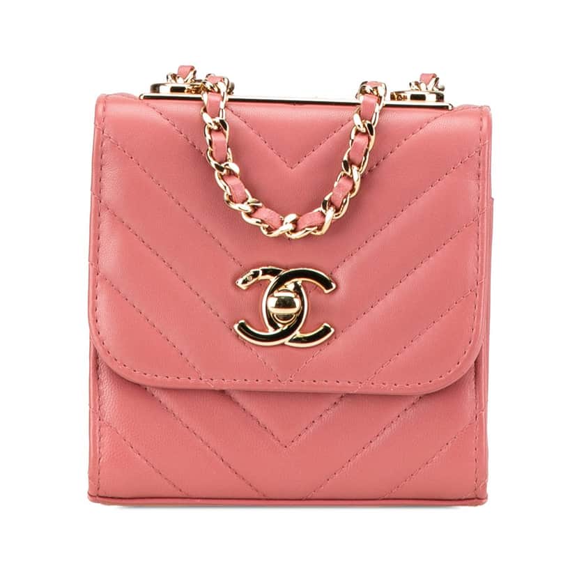 Chanel Mini Chevron Lambskin Trendy CC Chain Wallet Pink Leather Very good condition - Front View