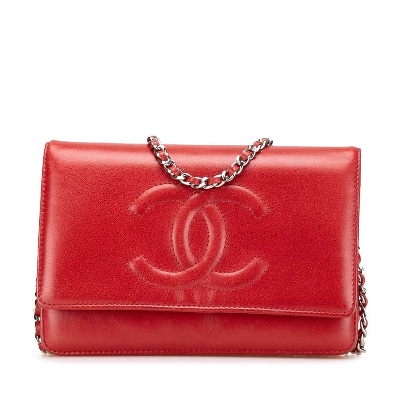 Chanel CC Calfskin Wallet On Chain Red Leather Very good condition - Front View