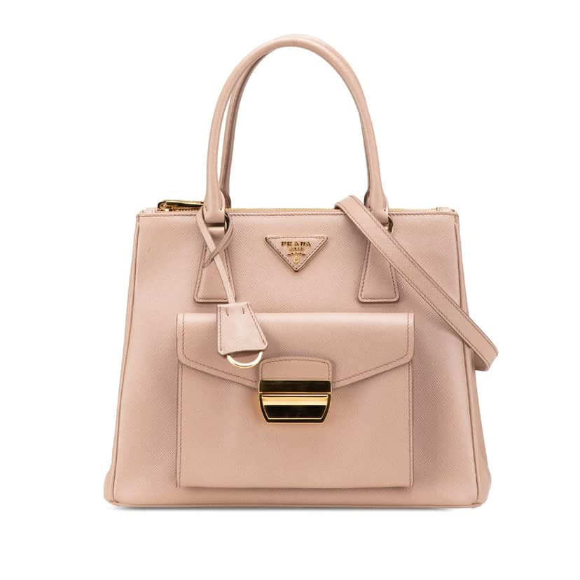 Prada Saffiano Lux Front Pocket Galleria Double Zip Satchel Pink Leather Good condition - Front View