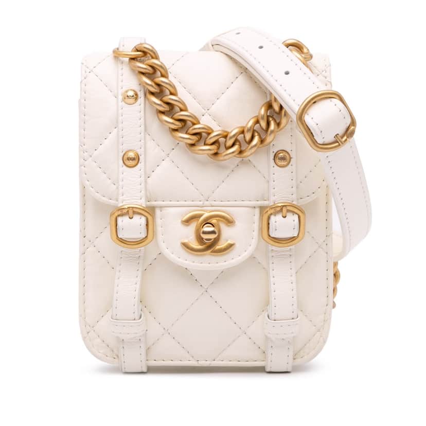 Chanel Mini Aged Calfskin City School Flap White Leather Very good condition - Front View