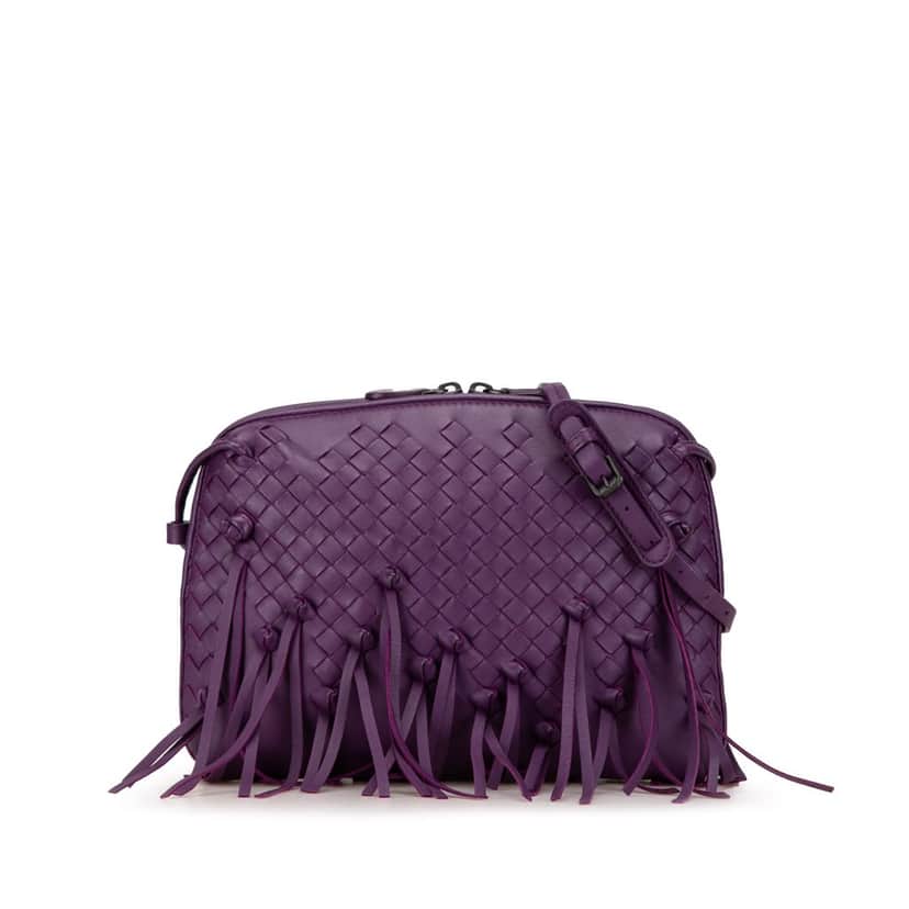 Bottega Veneta Medium Nappa Intrecciato Fringe Nodini Crossbody Purple Leather Good condition - Front View