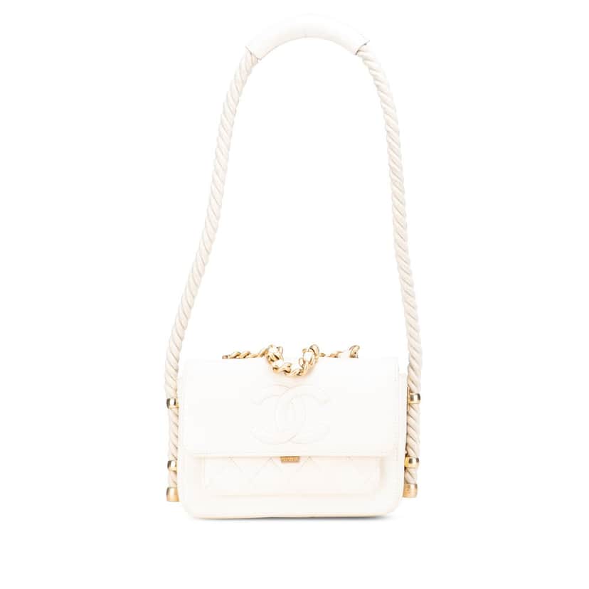 Chanel Crumpled Calfskin En Vogue Rope Flap White Leather Very good condition - Front View