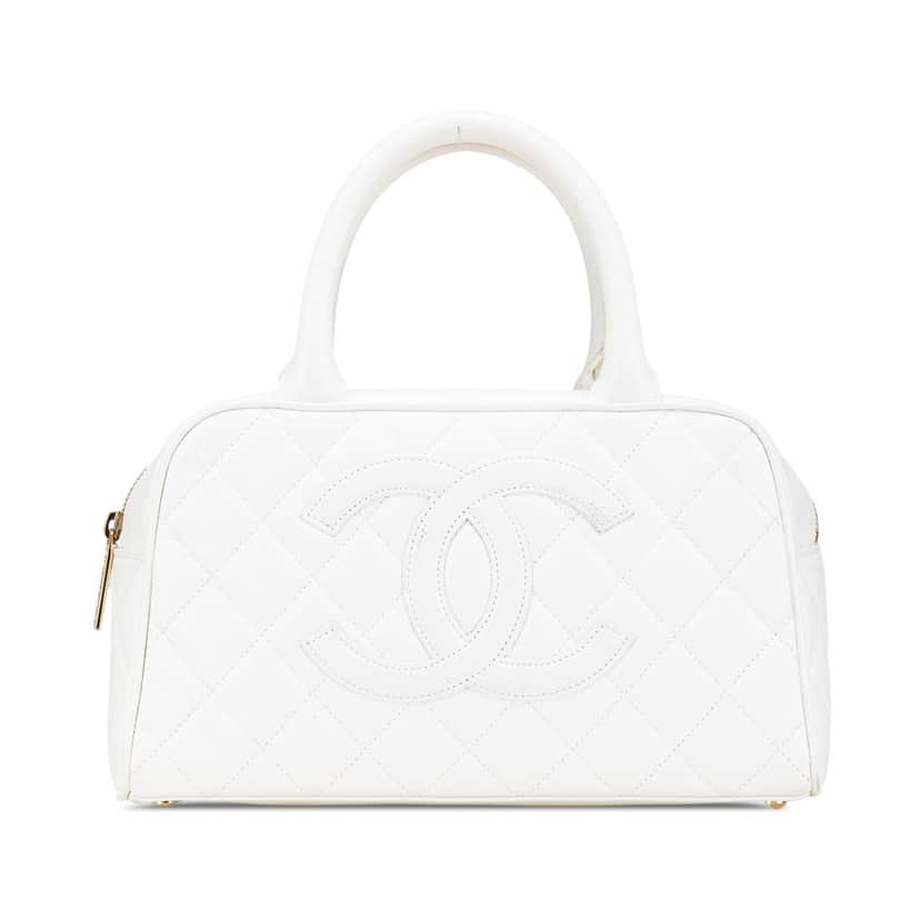 Chanel CC Quilted Caviar Bowling Bag White Leather Good condition - Front View