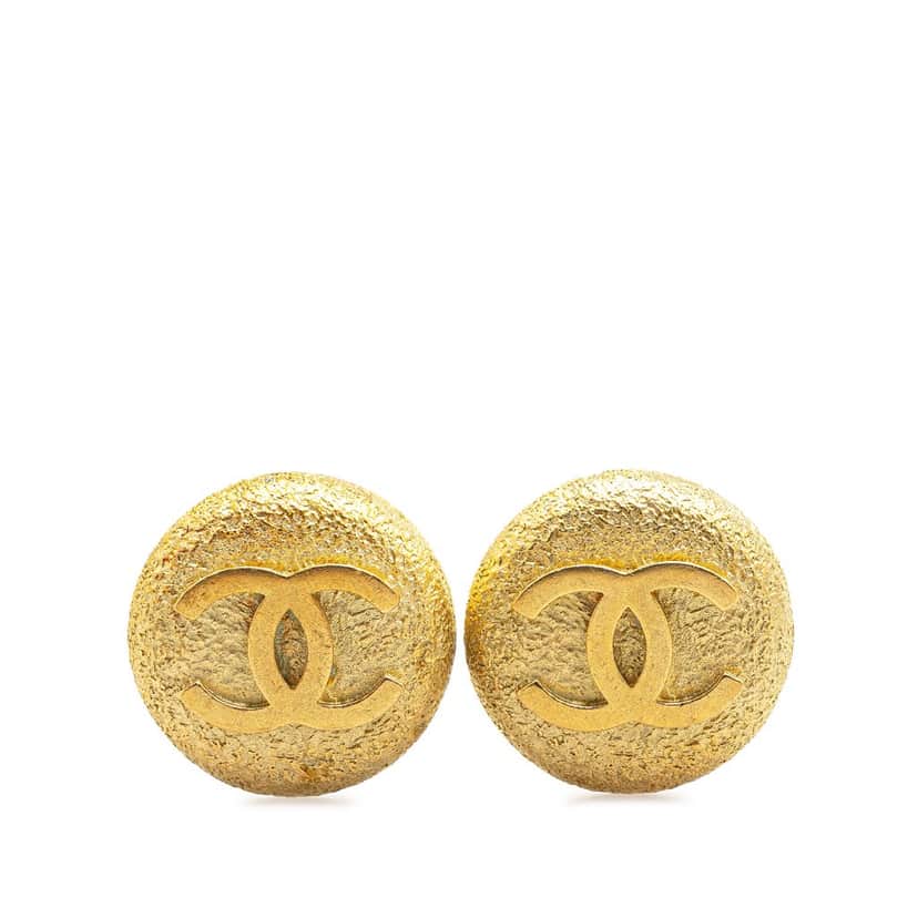 Chanel Gold Plated CC Round Clip On Earrings Gold Metal Good condition - Front View