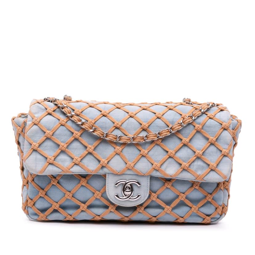 Chanel Jumbo Denim Canebiers Net Flap Blue Denim Good condition - Front View