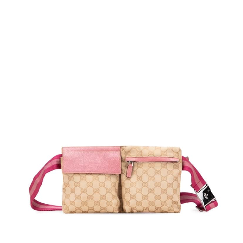 Gucci GG Canvas Web Double Pocket Belt Bag Brown Canvas Good condition - Front View