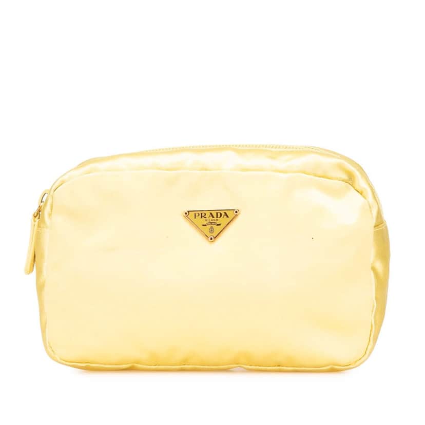 Prada Raso Cosmetic Pouch Yellow Satin Good condition - Front View